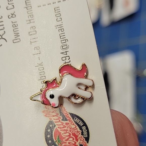 Unicorn Pink & White Gold Tone Earrings - Picture 2 of 2